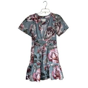 Anthropologie Loverly Gray Somerset Floral Cotton Mini Dress Size M Cottagecore